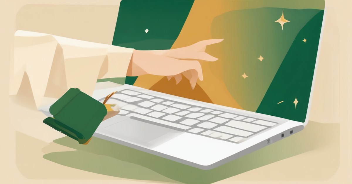 a laptop with a handshake and a star