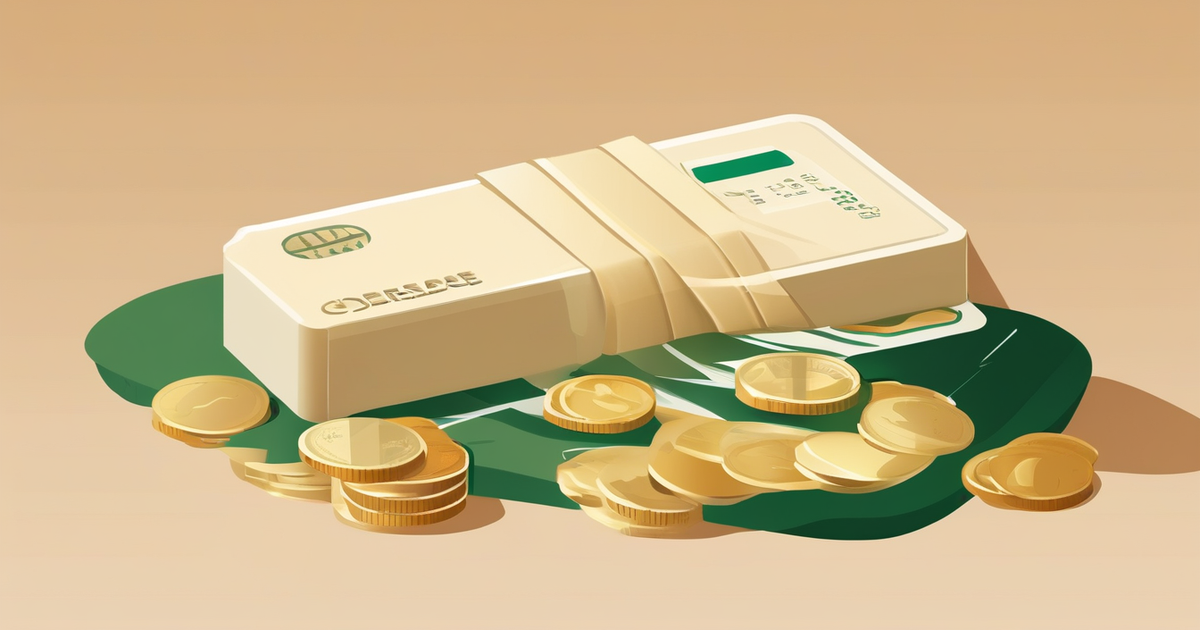 a credit card and a stack of coins
