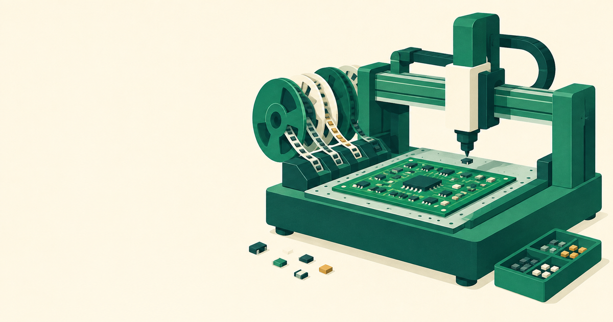 Compact pick-and-place machine loading components onto a circuit board